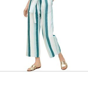 J. Crew Green Blue White Striped Pants with Bow Belt